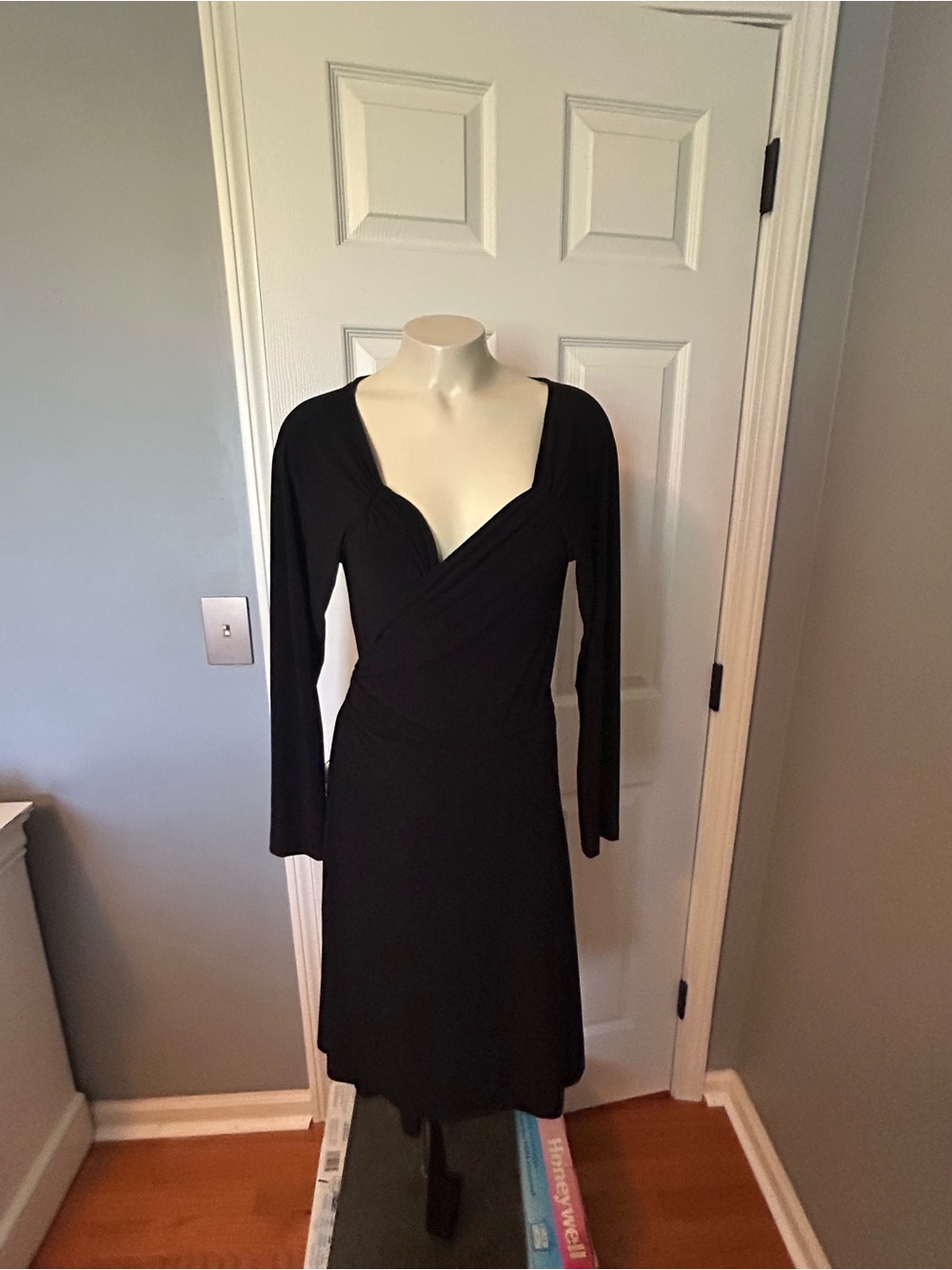 Norma Kamali Black Long-Sleeve Wrap-Style Dress